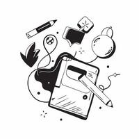 Clean High tech device and a low tech tool symbolizing modern and traditional with ample space for text concept as A high tech device and a low tech tool representing modern and traditi vector