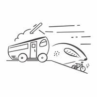 Clean High speed train and a bicycle symbolizing high and low speed travel with ample space for text concept as A high speed train and a bicycle representing high and low speed travel w vector