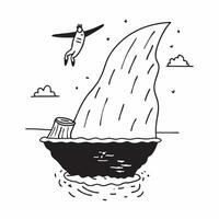 Clean High cliff diver and a shallow wader symbolizing thrill and caution with ample space for text concept as A high cliff diver and a shallow wader representing thrill and caution wit vector