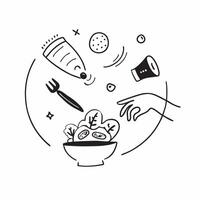 Clean Healthy meal and junk food representing healthy eating and unhealthy choices with ample space for text concept as A plate with a healthy meal and junk food symbolizing the dos of vector