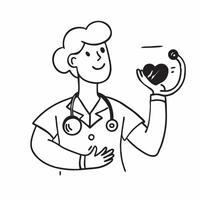 Clean Healthcare worker with a stethoscope and a heart symbol indicating health and care with blank space concept as A healthcare worker holding a stethoscope and a heart symbol represe vector