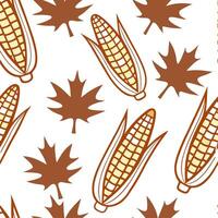Clean Harvest inspired corn stalks and leaves seamless tile pattern with warm earthy tones concept as Corn stalks and autumn leaves in warm earthy tones create a harvest inspired seamles vector