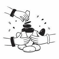 Clean Hands stacking stones symbolizing balance and team challenge with ample space for text concept as Hands stacking stones into a balanced structure representing the challenge of tea vector