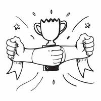 Clean Hands holding a trophy symbolizing achievement and team challenge with ample space for text concept as Hands holding up a trophy representing the achievement and celebration of ov vector
