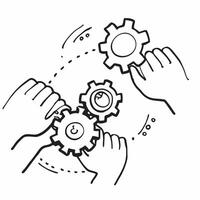 Clean Hands stacking gears symbolizing team problem solving with ample space for text concept as Hands stacking gears together representing the problem solving aspects of teamwork in ov vector