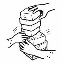 Clean Hands stacking blocks in a tower symbolizing team building and challenge with ample space for text concept as Hands stacking colorful blocks into a tower representing team buildin vector