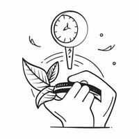 Clean Hand holding a cut leaf with a wind farm in the background concept as A hand holding a cut leaf with a wind farm in the background symbolizing renewable energy and corporate social vector
