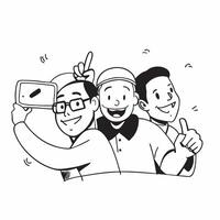Clean Group Selfie and Smiles concept as A group selfie with smiling faces and ample copy space representing the joy and shared moments in friendship in Photo Stock Concept vector
