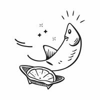 Clean Grilled fish and a lemon wedge symbolizing seafood dining with ample space for text concept as A grilled fish and a lemon wedge representing the essence of seafood dining in resta vector