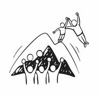Clean Group of figures climbing a mountain symbolizing team effort and challenge with ample space for text concept as A group of figures climbing a mountain together representing team e vector