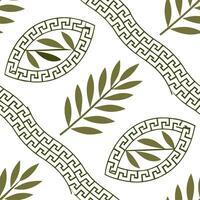 Clean Greek meander and olive branch seamless tile pattern with classic white and green tones concept as Classic white and green tones highlight Greek meander patterns intertwined with o vector
