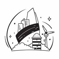 Clean Green construction site and a wind turbine symbolizing eco friendly building practices with ample space for text concept as A green construction site with a wind turbine represent vector