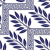Clean Greek key patterns and olive branches seamless tile design with classic white and blue tones concept as Classic white and blue tones highlight Greek key patterns intertwined with o Set 2 vector