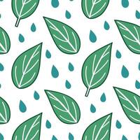 Clean Gentle rain showers seamless tile pattern with droplets on leaves symbolizing spring rejuvenation concept as Droplets of rain on fresh green leaves create a seamless spring tile pa vector
