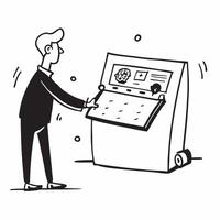 Clean Gambler with a poker chip and a slot machine indicating mixed gaming with room for writing concept as A gambler holding a poker chip and standing by a slot machine representing mi vector