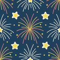 Clean Fun fireworks and sparklers seamless tile pattern with bright flashes lighting up the summer sky concept as Bright fireworks and sparklers light up the summer night sky in this fun vector
