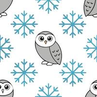 Clean Frosty snowflake and snowy owl seamless tile pattern with winter wildlife elements concept as Snowflakes paired with snowy owls create a seamless tile pattern with winter wildlife vector