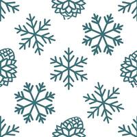 Clean Frosty snowflake and snow covered pine cone seamless tile pattern with cool winter tones concept as Snow covered pine cones paired with frosty snowflakes create a seamless tile pat vector