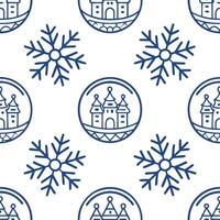 Clean Frosty snowflake and snow globe seamless tile pattern with magical winter elements concept as Magical snow globes paired with frosty snowflakes create a seamless tile pattern with Set 2 vector