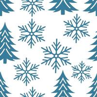 Clean Frosty snowflake and pine tree seamless tile pattern with winter forest theme and icy textures concept as Frosty snowflakes and pine trees create a seamless tile pattern with a win vector