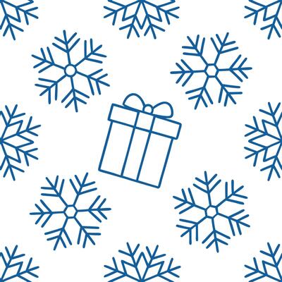 Clean Frosty snowflake and gift box seamless tile pattern with sparkling winter accents concept as Sparkling snowflakes and gift boxes create a frosty seamless tile pattern with winter a