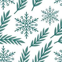 Clean Frosty snowflake and evergreen branch seamless tile pattern with winter forest elements concept as Snowflakes paired with evergreen branches create a frosty seamless tile pattern w vector
