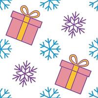 Clean Frosty snowflake and holiday gift seamless tile pattern with vibrant colors and festive elements concept as Vibrant holiday gifts paired with frosty snowflakes create a seamless ti vector