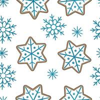 Clean Frosty snowflake and Christmas cookie seamless tile pattern with sweet holiday elements concept as Sweet holiday cookies paired with frosty snowflakes create a seamless tile patter vector