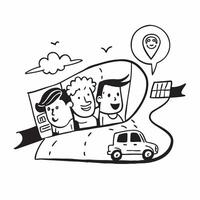 Clean Friends on a Road Trip and Car concept as Friends on a road trip with a car and ample copy space symbolizing adventure and togetherness in friendship in Photo Stock Concept vector