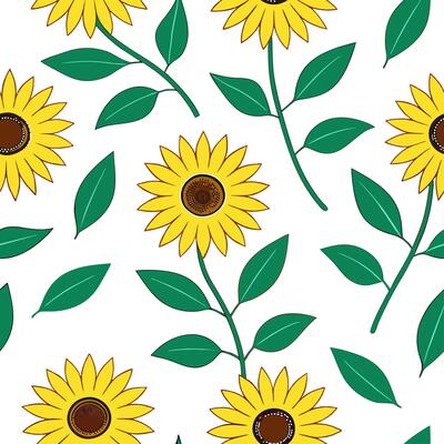 Clean Fresh sunflower seamless tile pattern with bright yellow petals and sunny dispositions concept as Sunflowers with bright yellow petals and rich green leaves create a cheerful seaml