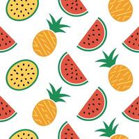 Clean Fresh summer seamless tile pattern with watermelon and tropical fruits for vibrant outdoor dining concept as Watermelon and tropical fruits arranged in a seamless tile pattern for vector