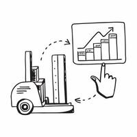 Clean Forklift and a stock turnover ratio chart symbolizing efficient turnover in double exposure with copy space concept as A forklift blended with a stock turnover ratio chart represe vector