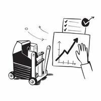 Clean Forklift and a revenue forecast chart symbolizing revenue management in distribution in double exposure with copy space concept as A forklift blended with a revenue forecast chart vector
