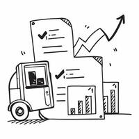 Clean Forklift and a financial report symbolizing inventory performance in double exposure with copy space concept as A forklift blended with a financial report representing inventory p vector