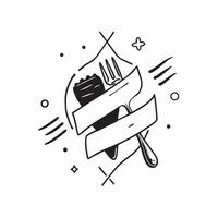 Clean Fork and knife symbolizing dining and etiquette with ample space for text concept as A fork and a knife representing the fundamentals of dining and etiquette with blank space for vector