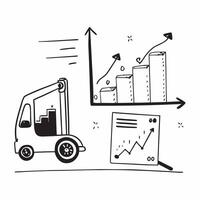 Clean Forklift and a budget forecast chart symbolizing budget forecasting in distribution in double exposure with copy space concept as A forklift blended with a budget forecast chart r vector