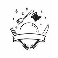 Clean Fork and plate illustration with space for text and icons on a white background concept as A versatile fork and plate illustration featuring space for both text and icons on a clea vector