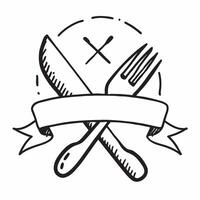 Clean Fork and knife crossed icon with space for text and graphics on a blue background concept as A modern fork and knife crossed icon design featuring space for both text and graphics vector