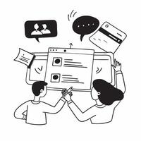 Clean Flat design as Virtual team collaborating on a digital platform concept as A illustration of a virtual team collaborating on a digital platform using a 3 color scheme to emp vector