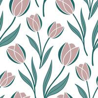 Clean Floral seamless pattern with spring tulips and pastel shades for elegant interiors concept as Elegant tulips and soft pastel colors seamlessly arranged in a pattern for refined and vector