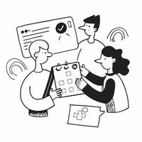 Clean Flat design as Team members sharing ideas in a collaborative meeting concept as A illustration of team members sharing ideas in a collaborative meeting featuring a 3 color p Set 2 vector
