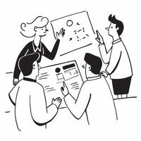 Clean Flat design as Team members reviewing project deliverables in a business meeting concept as A illustration of team members reviewing project deliverables in a business meeti Set 2 vector