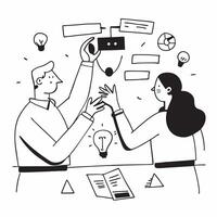 Clean Flat design as Team members sharing ideas in a collaborative meeting concept as A illustration of team members sharing ideas in a collaborative meeting featuring a 3 color p vector