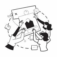 Clean Flat design as Team members collaborating on a project plan concept as A illustration of team members collaborating on a project plan in a modern workspace using a 3 color t Set 5 vector