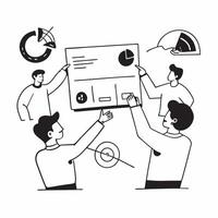 Clean Flat design as Team members discussing quarterly targets in a business meeting concept as A illustration of team members discussing quarterly targets in a business meeting u vector