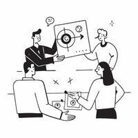 Clean Flat design as Team members discussing quarterly targets in a business meeting concept as A illustration of team members discussing quarterly targets in a business meeting u Set 2 vector
