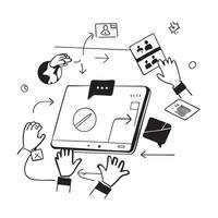 Clean Flat design as Virtual team collaborating on a digital platform concept as A illustration of a virtual team collaborating on a digital platform using a 3 color scheme to emp Set 2 vector