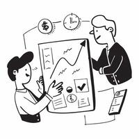 Clean Flat design as Team members discussing market trends in a business meeting concept as A illustration of team members discussing market trends in a business meeting using a 3 vector