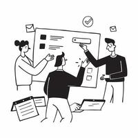 Clean Flat design as Team members reviewing project deliverables in a business meeting concept as A illustration of team members reviewing project deliverables in a business meeti vector