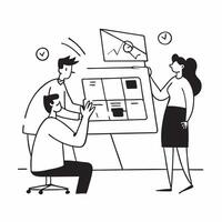 Clean Flat design as Team members collaborating on a project plan concept as A illustration of team members collaborating on a project plan in a modern workspace using a 3 color t vector